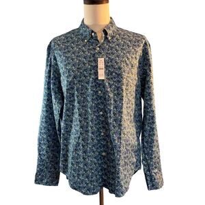NWT JCrew Secret Wash 100% Cotton Classic Shirt Blue Floral Button Collar L/S XL